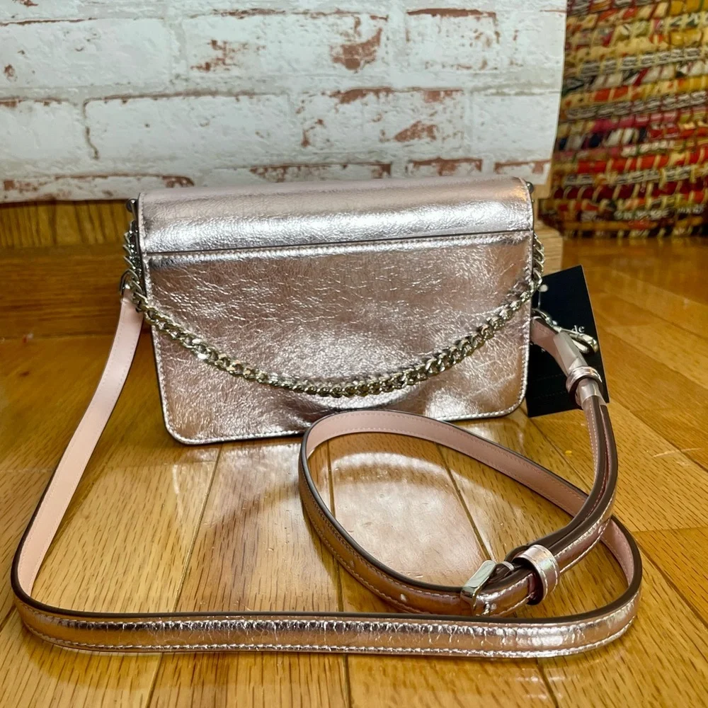 Kate Spade Rose Gold Madison Crossbody Bag with Chain and leather Strap